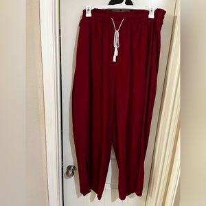 Ava & Viv Burgundy Wide-Leg Palazzo Pants with Side Slits 1X